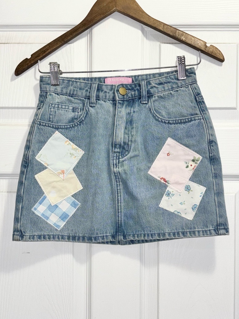 Dolls Kill x Holly Hobbie Dose Of Happy Patchwork Denim Skirt Jean Size XS - Picture 6 of 13